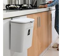 9L Kitchen Trash Can with Lid Wall-Mounted Mobile Hook Cabinet Door Waste Bin Perfect for Office & Bathroom nization