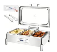 9L Large Capacity Electric Chafing Dishes Buffet Set, Countertop Stainless Steel, 30-90° Adjustable Temperature, Touch Screen, Surround Insulation, Commercial Food Warmer for Parties, Catering