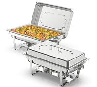9L Rectangular Stainless Steel Buffet Warmer, Stainless Steel with Full Size Food Containers, Chafing Dish Buffet Set, for Buffets Caterings Parties Buffet r Warming Tray,2pcs