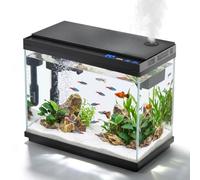 9L Small Glass Fish Tank Aquarium with LED Light Filter Humidifier | 7-color LED with timer, aroma humidifier, triple filter and temperature display for betta, goldfish, shrimp and home decor