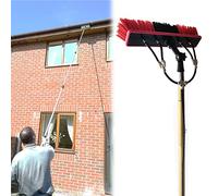 9M Fed Window Cleaning Pole Kit - Brush with Hose Spray for Outdoor Cleaning, Solar Panel Washing Tool, Extendable 18ft Cleaning Equipment