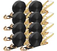 9m X 50mm Double J Hook Ratchet Straps (11,000 lbs Break Strength), Heavy Duty Tie Down Straps for Trucks, Motorcycle, Cargo, Composed of Metal Tensioner and Polyester Strap (Black, 8PCS)