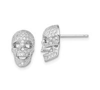 9mm 925 Sterling Silver Brilliant Embers Rhodium PlatedCZ Simulated Diamond Polished Skull Post Earrings 12x9mm Wide Stud Earring for Women