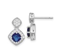 9mm 925 Sterling Silver Rhodium Plated Cushion cut Blue Glass and Brilliant-cut White CZ Post Long Drop Dangle Earrings 15x9mm Wide-Dangle Earring for Women