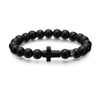 9mm Crystal Silicone Beaded Bracelets for Men - Comfort Black Rubber Cross Beaded Men's Bracelet Adjustable Stretch Jesus Wristband Bracelet Faith Religious Christian Baptism Jewelry Gifts for Him