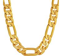 9mm Figaro Chain Necklace 24k Real Gold Plated for Men and Teen