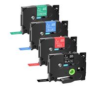 9mm Laminated Label Tape Replacement for Brother,White on Black/Red/Blue/Green, 0.35" 8m Compatible with Brother P-Touch Label Printer PT-E110 H100R H100C H105 H110 E550W 1010 E100 H108,4 Pack