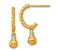 9mm Ss Gold Plated Polished and Twisted Cubic Zirconia Post J hoop Long Drop Dangle Earrings 21.4x9mm Wide 1.7mm Thick-Hoop Earring for Women