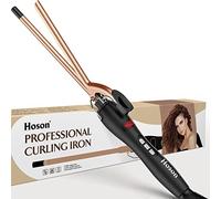 9mm Thin Curling Tongs Ceramic Hair Curler, Small Barrel Curling Wand for Long & Short Hair, LCD Display with 9 Heat Setting Include Glove(Golden)