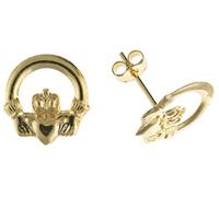 9MM Womens 9ct Yellow Gold Claddagh Celtic Stud Earrings/Ear Studs - Irish Celtic Jewellery