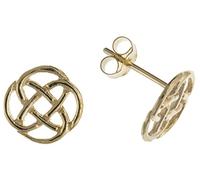 9MM Womens 9ct Yellow Gold Filigree Open Circle Celtic Knot Design Round Stud Earrings/Ear Studs - Irish Jewellery