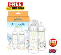 Dr Brown's Anti-Colic Options+ Wide-Neck Baby Bottle, 9oz/270ml, 2-Pack - Ocean Design