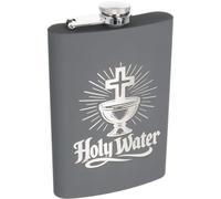 9oz Stainless Steel Hip Flask - Soft Touch Silicone Coating | Laser Engraving Durable | Leak Proof | Gift for Men & Women | Outdoor | JGA | Hiking | Party (Holy Water - Grey)