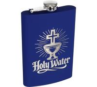 9oz Stainless Steel Hip Flask - Soft Touch Silicone Coating | Laser Engraving Durable | Leak Proof | Gift for Men & Women | Outdoor | JGA | Hiking | Party (Holy Water - Blue)