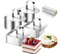 9Pack 3.15‘’ Food Presentation Rings with 3Inch Cake Collars Stainless Steel Round Square Cake Rings Mold with Cooking Pressers, Transparent Acetate Sheet Cake Rolls for Baking Pastry, Mousse Cake