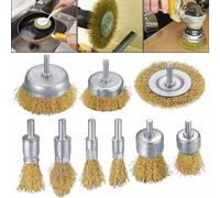 9Pc Brass Wire Brush Set For Drill & Grinder - Rust Removal & Cleaning
