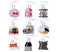 9PC Cat Earrings Funny Meme Snarky Sassy Certified Catitude Chill Stylish Dramatic Nerdy Weird Funky Cool Trendy Acrylic Purrfect Animal Pet Drop Earring Meow Accessories Gift For Women