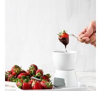 Marco Paul 10pc White Ceramic Chocolate Fondue Set with Stainless Steel Forks and 4 Half Moon Serving Dishes, Microwave Dishwasher Safe Cheese Fondue Sets Tealight Candle Mother's Day Birthday Gift