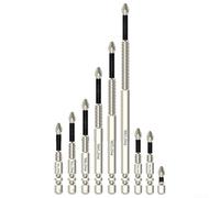 9Pc Cross Magnetic Screwdriver Bit, Alloy Steel Anti-Slip Long Drill Bit PH2 Cross Bits, 1/4" Hex Shank, for Impact Drivers