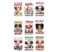 9PC Cute Girl Kitchen Towels Cotton Dishcloths Decorative Absorbent Sassy Witty Humorous Quirky Sarcastic Dish Towel Set for House Warming Gifts New Home Baking Gift for Women Friend Housewives