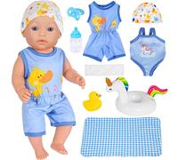 9pc Doll Clothes Accessories Set Include Romper, Bikini, Hat, Towel, Blanket, Nipple, Bottle, Swim Ring, Duck Toys For 43cm / 17inch Baby Dolls (No Doll)