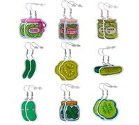 9PC Funny Earrings Pack Earring Jewelry Fun Cute Weird Unique Novelty Kawaii Funky Silly Wacky Whimsical Crazy Eccentric Quirky Sarcastic Meme Duck Silly Goose Dangling Dangle Women Gifts, Acrylic, No
