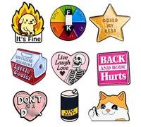 9PC Funny Enamel Pins Pack Cute Cool Fun Pin for Lapel Backpack Jacket Hat Bag Adult Teens Girls Boys, Small Buttons Unique Novelty Mood Assorted Cartoon Cheap Bulk Craft Supply Accessories Gifts,