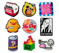 9PC Funny Shoe Charms Fun Cute Cool Meme Shoes Sarcastic Anime Cartoon Humor Charm for Adults Men Women Girls Boys Teen Dumpster Fire This is Fine Dog Duck Little Cooler Skeleton Accessories Gifts