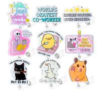 9PC Funny Work Badge Reels Cute Goose Duck Cat Sarcastic Workplace Humor Hilarious Burnout Memes ID Name Holder Retractable Clip Medical Office Accessories Essentials for Nursing Student Coworkers