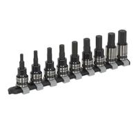 9pc Hex Key Socket Bit Set - 3/8" Square Drive 4mm to 12mm - PREMIUM S2 Steel