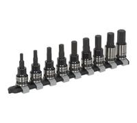 9pc Hex Key Socket Bit Set - 3/8" Square Drive 4mm to 12mm - PREMIUM S2 Steel Loops Metallics One Size