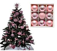 9pc Luxury Premium Baubles, Christmas Tree Bauble Decorations Matte, Glitter, shiny & Frosted (6cm) (Blush)