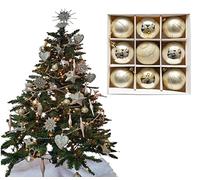 9pc Luxury Premium Baubles, Christmas Tree Bauble Decorations Matte, Glitter, shiny & Frosted (6cm) (Champagne)