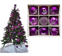 9pc Luxury Premium Baubles, Christmas Tree Bauble Decorations Matte, Glitter, shiny & Frosted (6cm) (Dk Purple)