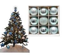 9pc Luxury Premium Baubles, Christmas Tree Bauble Decorations Matte, Glitter, shiny & Frosted (6cm) (Ice Blue)
