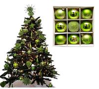 9pc Luxury Premium Baubles, Christmas Tree Bauble Decorations Matte, Glitter, shiny & Frosted (6cm) (Lime)
