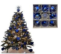 9pc Luxury Premium Baubles, Christmas Tree Bauble Decorations Matte, Glitter, shiny & Frosted (6cm) (Navy)