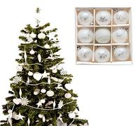 9pc Luxury Premium Baubles, Christmas Tree Bauble Decorations Matte, Glitter, shiny & Frosted (6cm) (White)