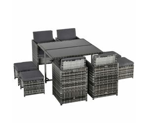 9pc Outsunny Rattan Outdoor Dining Set - Grey | Garden Dining Set