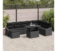 9pc Rattan Garden Furniture Set with Storage Black Patio Sofa Cushions