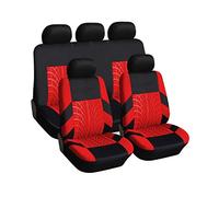 9PC Red Car Seat Covers Universal Fit Tyre Pattern Full Set Protectors Accessories