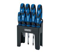 9pc Screwdriver Set Soft Grip CRV Plain Slotted Pozi Torx c/w Storage Stand