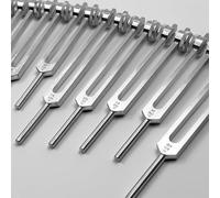 9pc Secret Solfeggio Tuning Fork Set - 9 Weighted Solfege Syllable Tuning Forks for Sound Healing and Biofield Harmonization - OM UT RE MI - Sound -Therapy Tools, Sound Healing Instruments - Silver