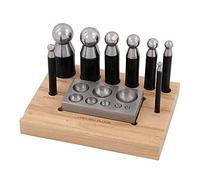 9PC Steel DAPPING Punch & Block Set with Wooden Stand for Craft Metal Shaping