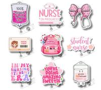 9PC Student Nurse in Progress Badge Reel Cute Pink Medical Assistant Accessories ID Name Holder Nursing School Hospital Supplies Essentials Bow Ribbon Stethoscope Gifts for RN CNA Healthcare Workers