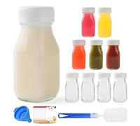9pcs 100ml Small Glass Milk Bottles, Shot Bottles with Lids, Clear Mini Juice Shot Storage Drinking Container for Refrigerator Party School Picnics Wedding Travel