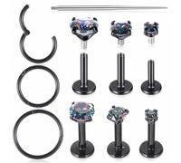 9PCS 16G Black Flat Back Stud Earrings Set, Internal Thread Flat Back Nose Stud, Anti-Sensitive Lip Rings for Nose Lip Nasal Septum Ear Cartilage Tragus Auricle Cochlea, Suitable for Men Women