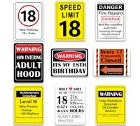 9PCS 18th Birthday Party Decorations Funny Warning Signs for Teens,18 Years Old Party Decor,Milestone Adult Birthday Decor,Door Wall Windows Funny Walls Signs Picture Props for Boys Girls
