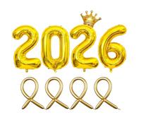 9PCS 2026 Balloons,40 Inch 2026 Number Balloons with Foil Crown Balloon,Foil Happy New Years Balloon,Festival Christmas Birthday Anniversary Party Supplies,New Year Eve Party Decorations