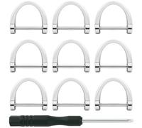 9PCS 3/4 inch Horseshoe Shape D Rings, D Ring Keychain with Screw Shackle, Heavy Duty D Ring Keychain Ring for DIY Collars Making Car Key Leather Craft Purse Replacement with Small Screwdriver(Silver)